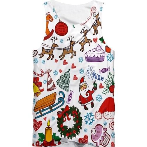 IFPD EU Size Funny Christmas Elements 3D Printed Tank Top Men Xmas Sleeveless Casual Cartoon Party Fitness Sports Vest