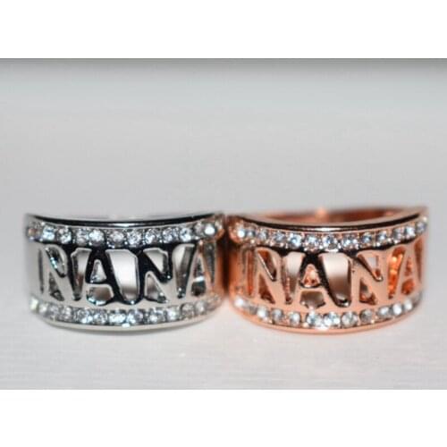 Silver Rose Gold Hollow Letter NANA Rhinestone Rings Elegant Simple Women Jewelry Special Gift For Grandma