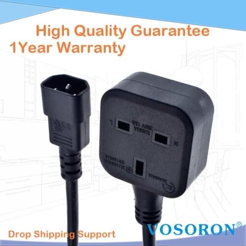 IEC320 C14 to UK BS1363A Outlet socket,IEC C14 Male Plug to UK 3Pin Female Socket Power Adapter Cable For PDU UPS,13A