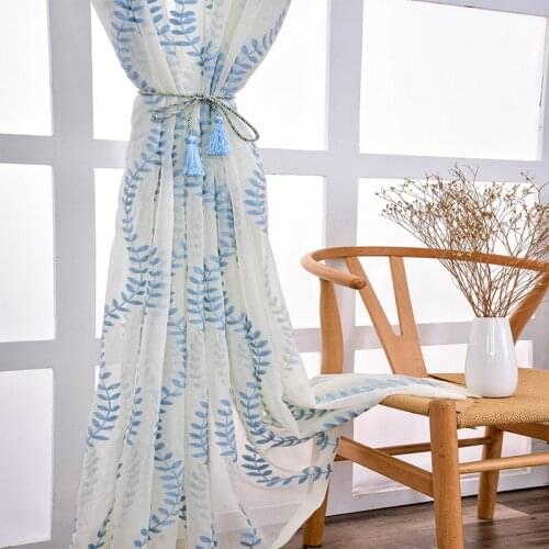 European and American style Linen cotton window curtains leaves design,embroidered screen living room, bedroom tulle window trea