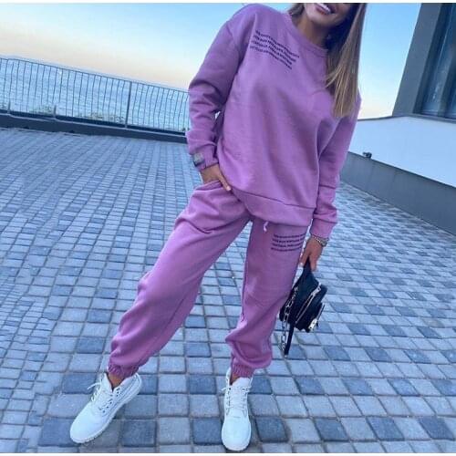 Letter Print Two Piece Tracksuit Womens Set Casual Sweatshirt High Waist Pants Sports Suits Female 2021 Spring Autumn Lady Sets