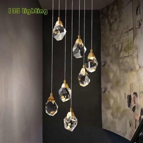Transparent Crystal LED Pendant Lamp Light Luxury Diningroom Bedside Bar Studio Cafe Deco Hanging Light Fixtures Cord Adjustable