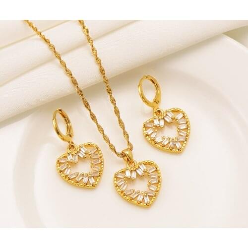 Hot Sale copper jewelry Sets CZ pink crystal Fashion round Jewelry sets Women Valentines Day wedding bridal party present gift