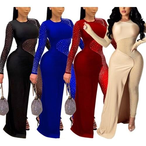 Womens Sexy Mesh Diamond Jumpsuit Nightclub Party Round Collar Bodycon New Romper Pants