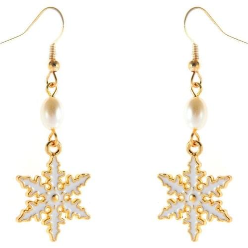 White Pearl Snowflake Shape Earrings Womens Christmas Gift Earrings Earrings