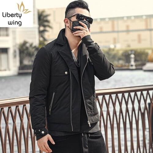 Winter New Black Zipper Designer Men Jacket Brand Thick Warm Biker Outerwear High Street Business Casual Down Coat M-2XL