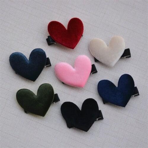 10pcs/lot High Quality Lovely Velvet Heart Hair Clips Whole Wrapped Safety Girls Hair Grips Accessories Multi Color Hairpins