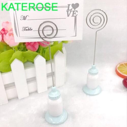 24PCS Baby Birthday Party Decoration Favors Classic Blue Baby Feeding-Bottle Place Card Holder Photo Holders Favor