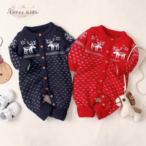 2020 Winter Warm Baby Boy Girl Rompers Christmas Jumpsuit Long Sleeve Toddler Infant Single Breasted Deer Print Xmas Party