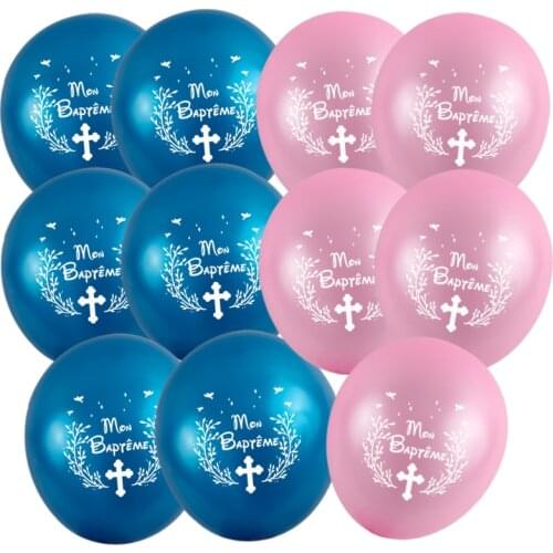 10 Inch Pearl Metal Blue Pink French Mon Baptême Balloon For France Kids Baptism Party Decoration