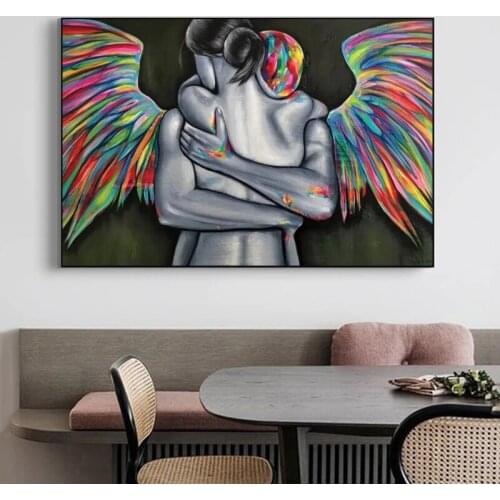 Abstract Angel Couple Hugging Canvas Painting Graffiti Art Posters and Prints Modern Wall Art Picture for Living Room Home Decor