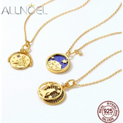 ALLNOEL Solid 925 Sterling Silver Plate Necklace Real Gold Plated Blue Spinel Fine Jewelry Anniversary Gift For Friend New