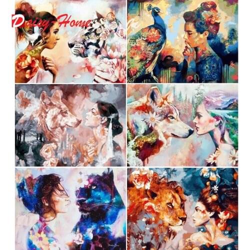 DIY 5D Diamond Painting Wolf & Woman Diamond Embroidery Cross Stitch Rhinestone Mosaic girl Landscape Picture Home Decor