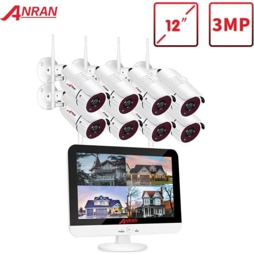 ANRAN Home Security Camera System CCTV Video Surveillance Kit 1080P HD Outdoor Night Vision WiFi Camera 12 Inch Monitor NVR Kit