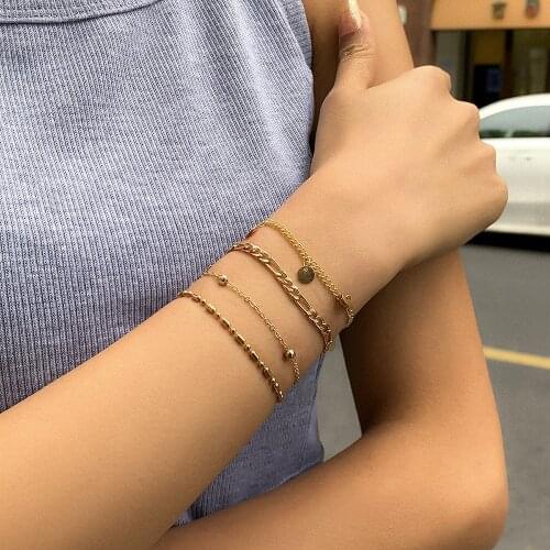 Boho Layered Gold Beads Chain Bracelets for Women Trendy Charms Sequin Statement Bangle Bracelet On Hand Chain Jewelry 2021 Gift