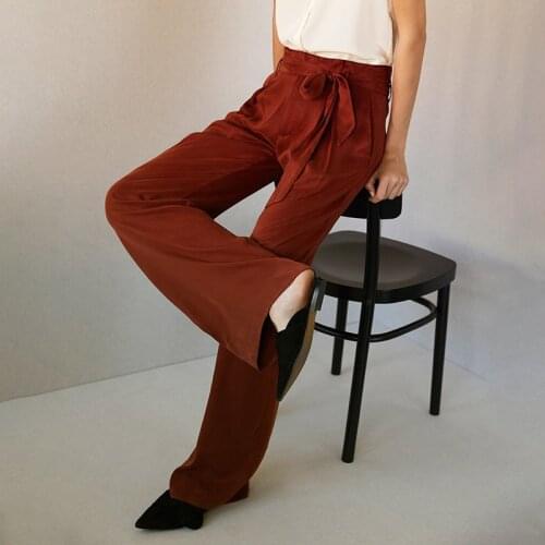 Vintage Pantalon Women High Waits Wide Leg Belt Pocket Loose Casual Trousers 2021 Elegant Office Lady Chic Long Pants