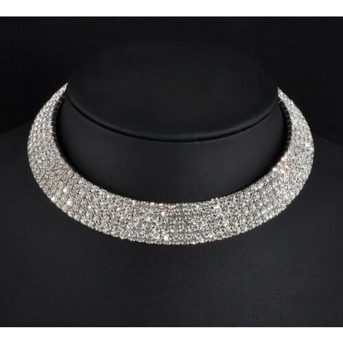 New Wedding Party Prom Stretch 1-5 Row Rhinestone Choker Chain Necklace Fashion Luxury Choker Design Crystal Necklace Jewelry