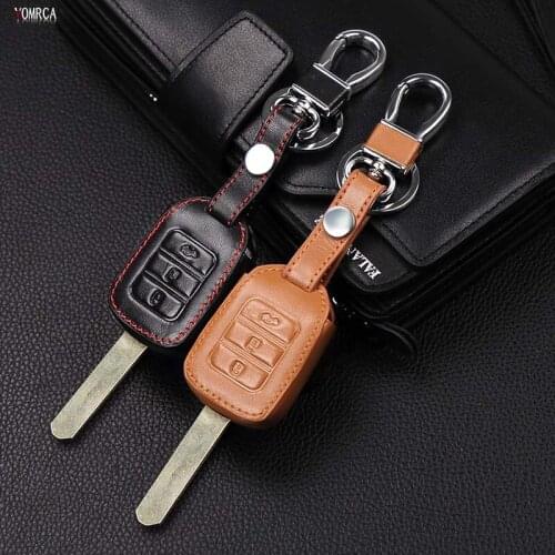 Latest super quality genuine leather car key case Car Case Cover Remote Key Fob for Honda 3 buttons remote control starline a91