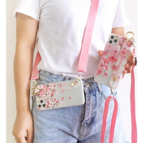 Flowers Neck Lanyard Wrist Strap Holder Case For iPhone 12 Mini 11 Pro Xs Max 6s 7 8 Plus Xr X SE2 Soft TPU Shoulder Rope Cover