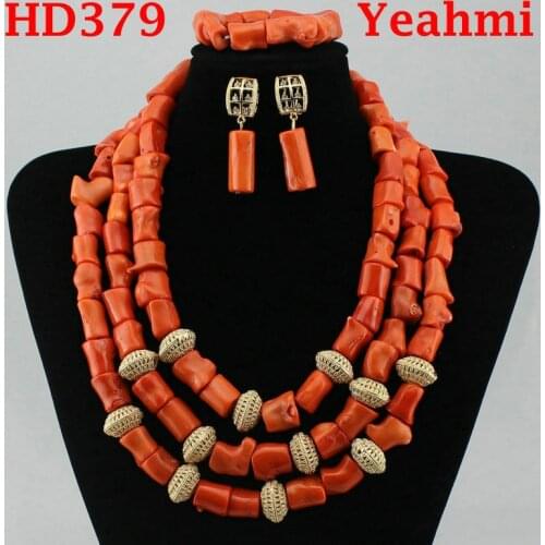 Fantastic Wedding Coral Beads Bridal Jewelry Set Big Design Jewellery Set African Nigerian Beads Necklace Set Free Ship HD379
