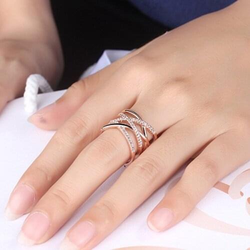 Womens Fashion Elegant Engagement Rings Romantic Rose Gold Ring Band Crystal Cubic Zircon Pearl Multilayer Rings Sets Jewelry