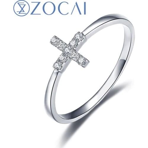 ZOCAI Ring Cross Shape Natural 0.05 CT Diamond Ring with Real 18K White Gold (Au750) W06115