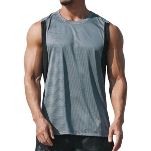 Summer Men Tanks Tops Patchwork Elastic Sweat-absorbent Undershirt PLus Size Sports Fitness Tanks Tops Men Breathable Casual Top