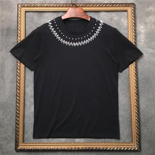 Summer 2021 Fashion Women/mens High quality diamonds pearls beading Cotton T-shirts Top B432