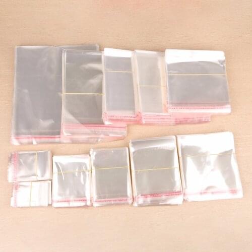 Multi Size Option Clear Transparent Seal Opp Plastic Bag Packages 100/200pcs Adhesive Bag Resealable Poly Material