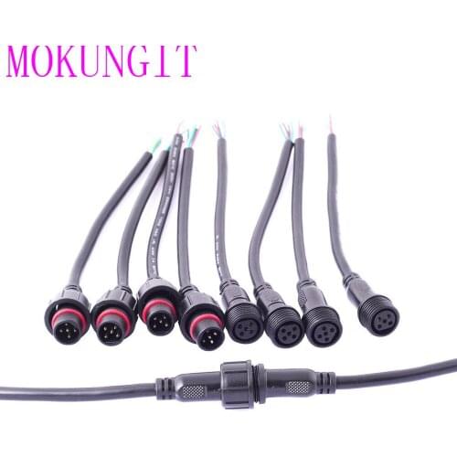 Mokungit 10 Pairs Female Male Wire Gauge Male Female Plug 2 Pin 3Pin 4Pin 5Pin IP67 Waterproof LED Connector Cable White Black