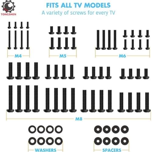 TV Mounting Hardware Kit M4 M5 M6 M8 TV Monitor Screws And Spacer Washers Fit Most TVS Up to 80Inch Wall Mount Bracket Screws