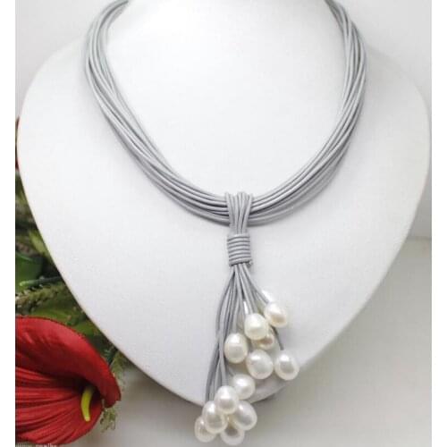 Can select colour Hot sale new Style >>>>>Fashion Rare Big White Pearl Pendant Necklace Leather Cord Chain Magnet Clasp
