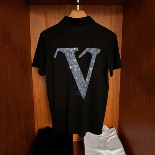 New Arrival Trend European Brand Mens Short Sleeve Street Polo Shirt Shiny 3D HD Letters Diamond M-5XL