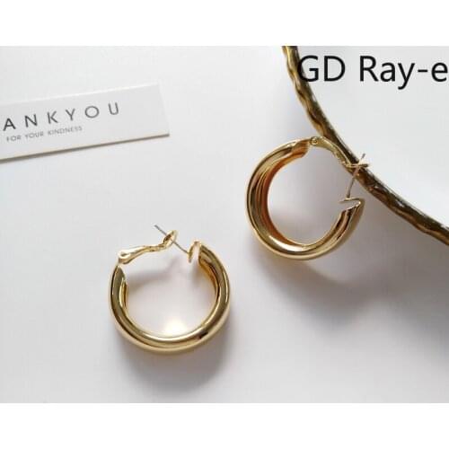 New Fashion Simple Clean Metal Medium Chunky Tubular Hoop Circle Earring Woman 1274