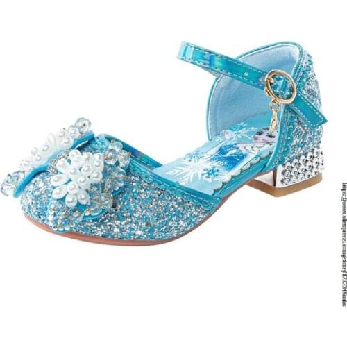 Disney girls high heels autumn new childrens princess casual shoes soft bottom anti-skid frozen crystal leather shoes for Dance