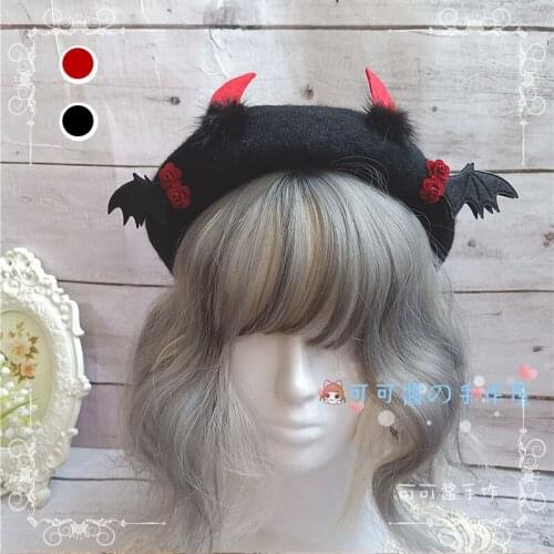 Origional Beret Dark Killing Devil Bat Wings Lolita Sesame Cake Hat Black Wine Red Color Bud Hat
