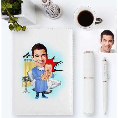 Personalized Mr Midwife Obstetrician Cartoon 2020 Leather Organizer & Pen Gift Set-1