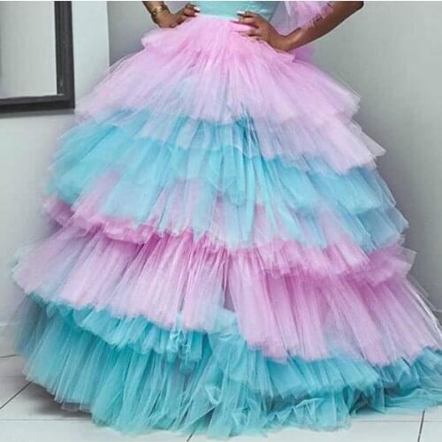 Colorful Mix Color Puffy Tulle Skirts For Bridal Lush Tiered Ruffles Tutu Long Ball Gowns Tulle Skirt Women Elastic