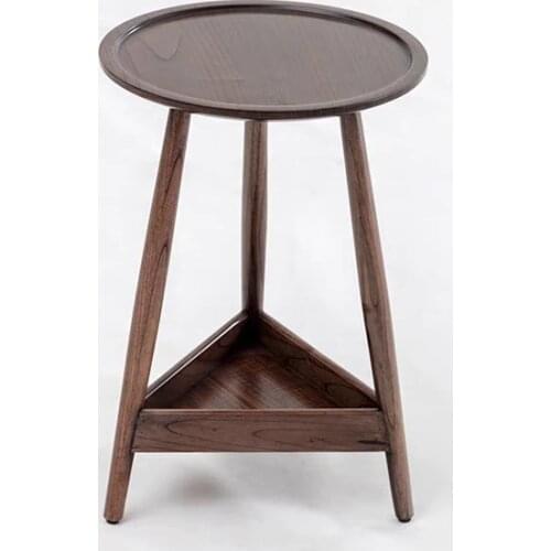 Light Luxury Simple European Style Solid Wood Creative Coffee Table With Triangle Storage Compartment Small Round Table