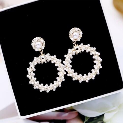 SWOUR New Fashion Jewelry S925 Silver Needle Small Pearls Design Round Circle Hoop Dangle Earrings Femme S652