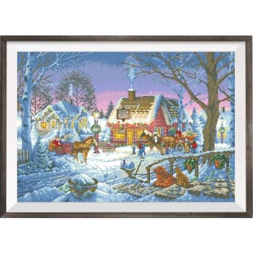 Warm Winter Cross Stitch Embroidery Kits Patterns Printed Canvas Needlework Sets 11CT 14CT DIY Handmade Sewing Crafts Home Decor