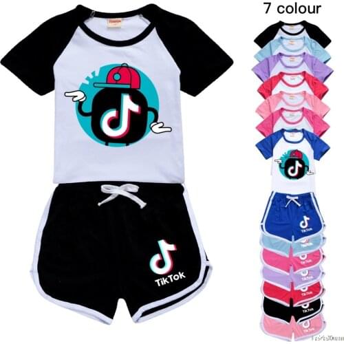 Tik Tok Children Boys Girls Cotton Clothing Set For Toddler Kids Clothes Summer Set Brand Infant Cartoon Sports Suit 2-15 Years