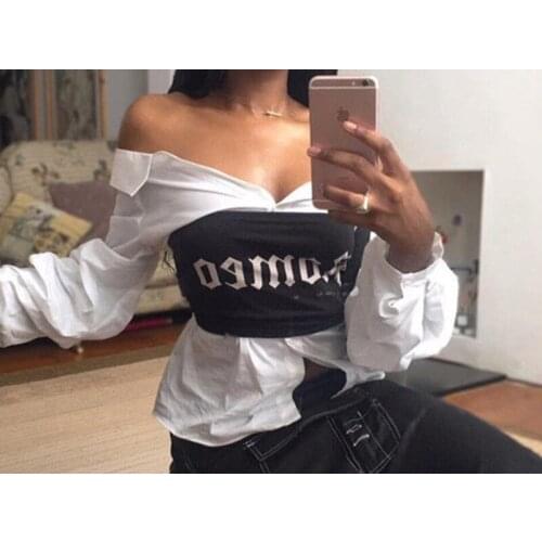 Sexy Summer Strapless Basic Tops Female Funny Letter Printed Boob Tube Tops Women Casual Streewear Night Club Short Tops Bandeau
