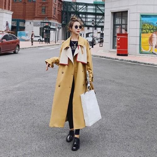 Korean 2021 New Fashion Double Breasted Vintage Trench Coat Women With Belt Spring Autumn Windbreaker Hit Colors Lady Cloak A766