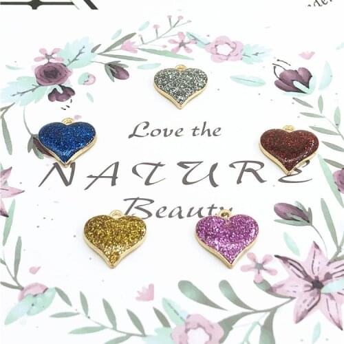10pcs/lot Bling Heart Shape Enamel Charms Zinc Alloy Jewelry Accessories Headdress Earring Pendant 17*15mm