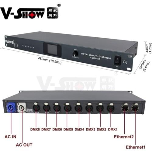 Vshow Artnet Dmx Converter And DMX Amplifier 8 Port Controller Output 8x512 4096 Channels For Satge Dj Light Control