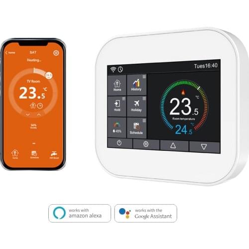 Wifi touch thermostat for water heating/radiator valve by English/German/Polish/Czech/Italian/Spainish control by smart phone