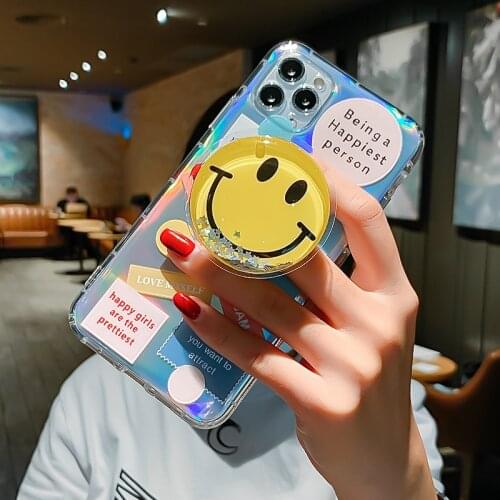 Funny Vintage Label smile stand holder Phone Cases on For iPhone 12 Mini 11 Pro XS Max X XR 7 8 Plus Soft Airbag TPU Cover Case