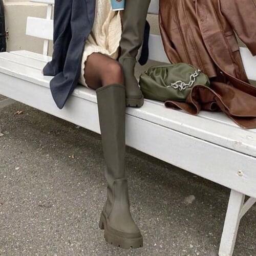 2021 Punk Women Knee-High Boots Low Heel Cool Non-slip Thick Bottom Woman Booties Winter Outdoor Fashion Keep Warm Ladies Shoe