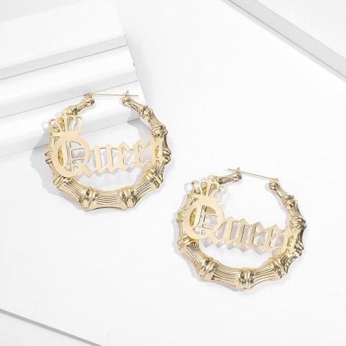 Over Size Punk Rock Geometric Hoop Earrings Gold Color Large Letter Hollow Creole Bamboo Earrings female Bijoux 2020